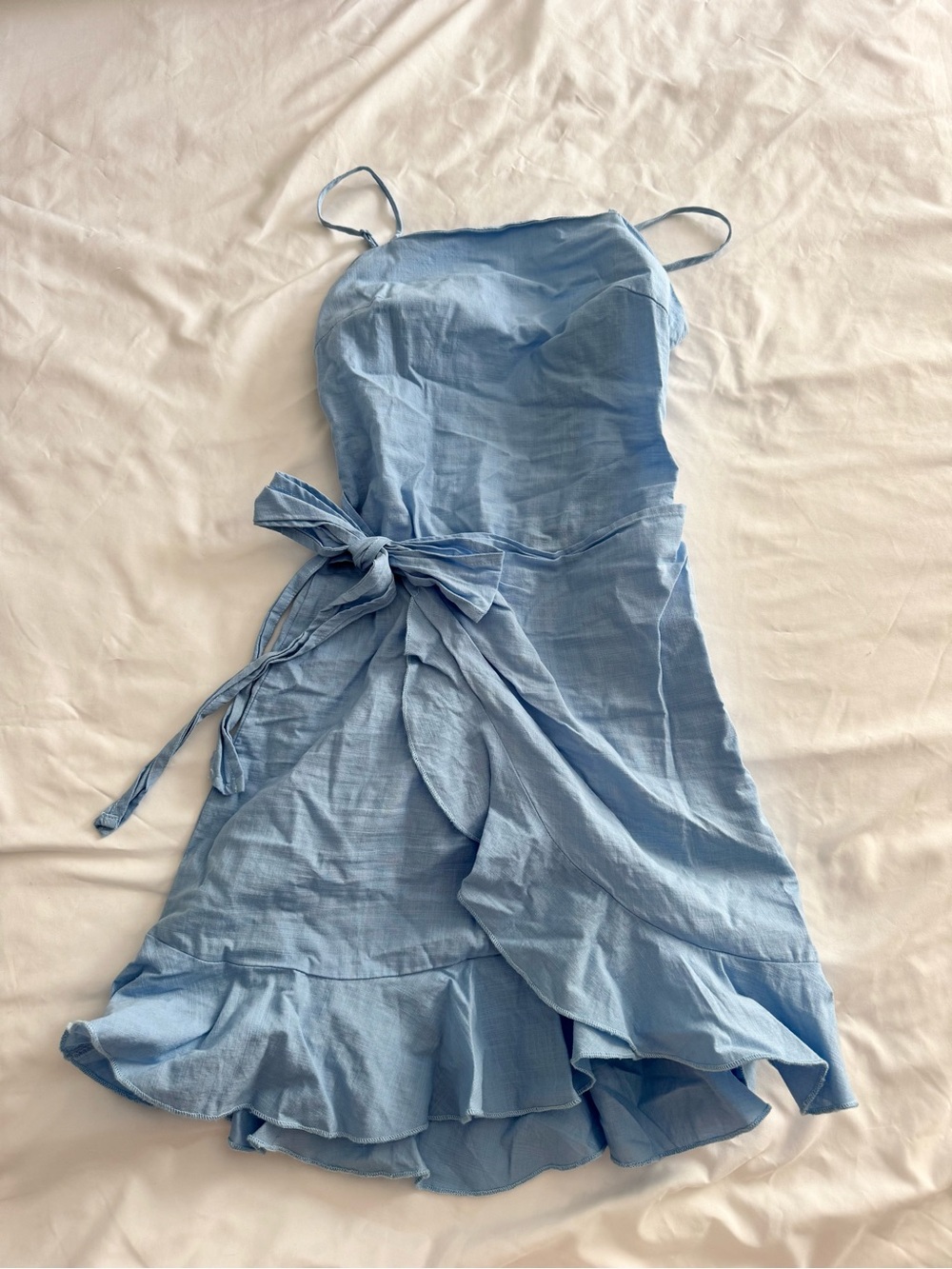 Light Blue Tie-Waist Ruffled Sundress